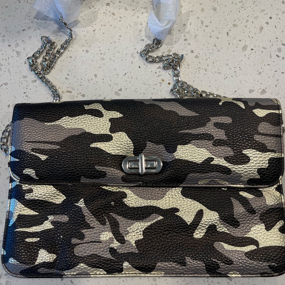 Camouflage Black and Gray  and gold Clutch